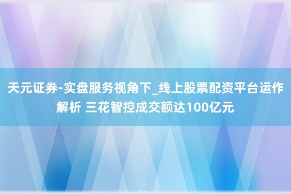 天元证券-实盘服务视角下_线上股票配资平台运作解析 三花智控成交额达100亿元